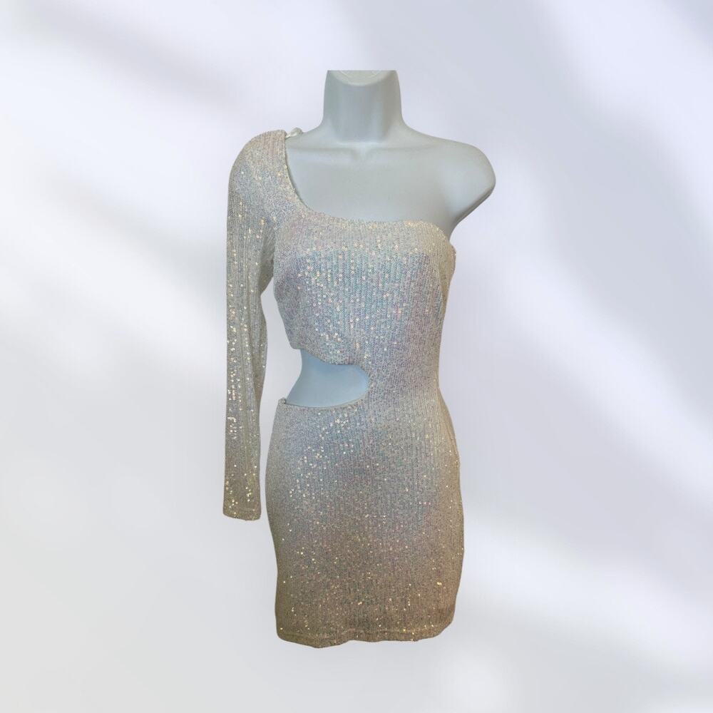 Windsor One-Shoulder Sequin Cutout Mini Dress – Size Small